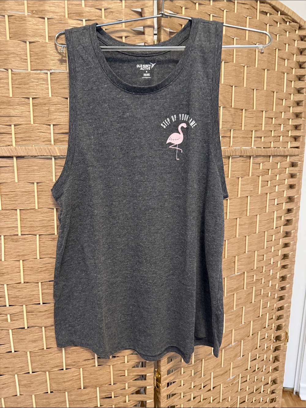 Size M Old Navy Active Charcoal Tank with Pink Flamingo